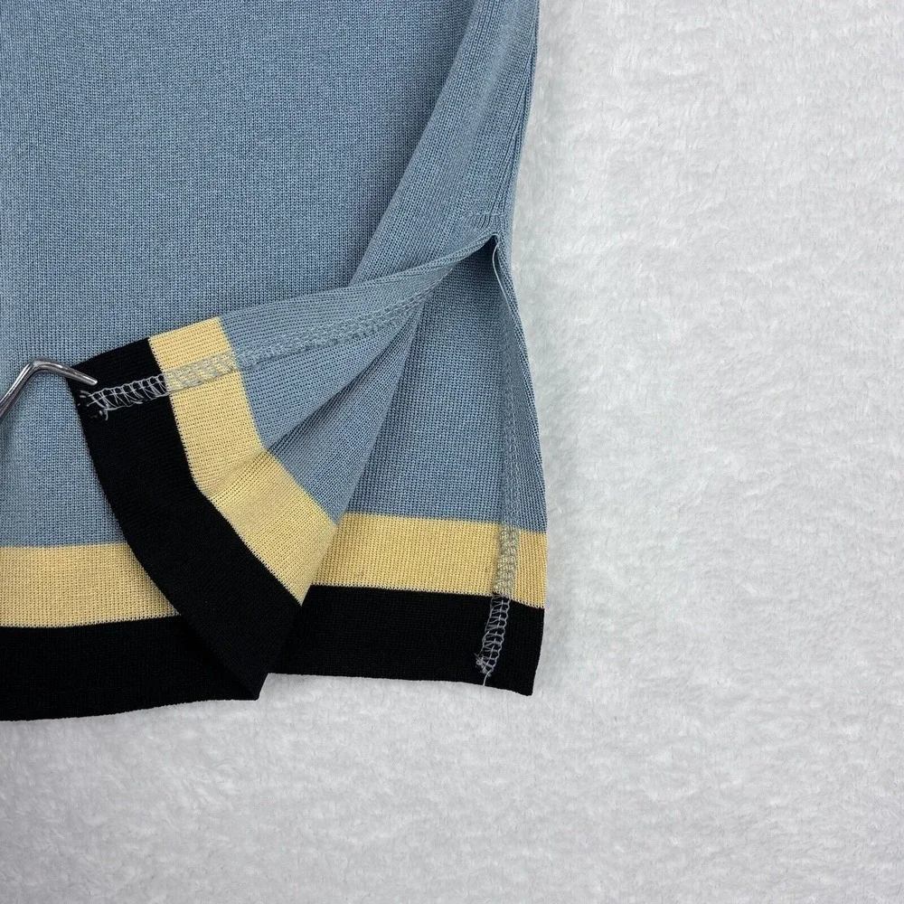 Exclusively Misook Women's‎ Vintage Blue; Black/Gold Stipes Knit Sleeveless Sz L
